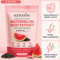 KERAVIN Hair Growth & Density Formula | Watermelon Seed Extract + Saw Palmetto | Supports Thicker, Fuller-Looking Hair & Healthy Scalp | 120 Tablets