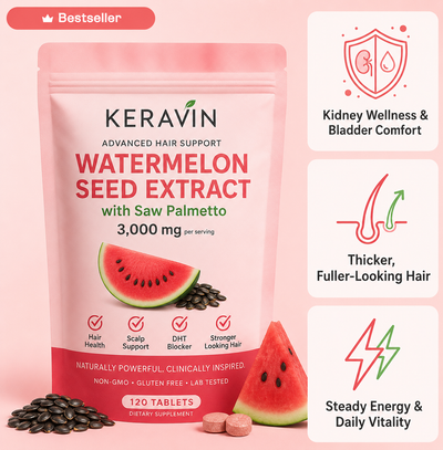 KERAVIN Hair Growth & Density Formula | Watermelon Seed Extract + Saw Palmetto | Supports Thicker, Fuller-Looking Hair & Healthy Scalp | 120 Tablets