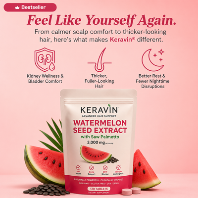 KERAVIN Hair Growth & Density Formula | Watermelon Seed Extract + Saw Palmetto | Supports Thicker, Fuller-Looking Hair & Healthy Scalp | 120 Tablets